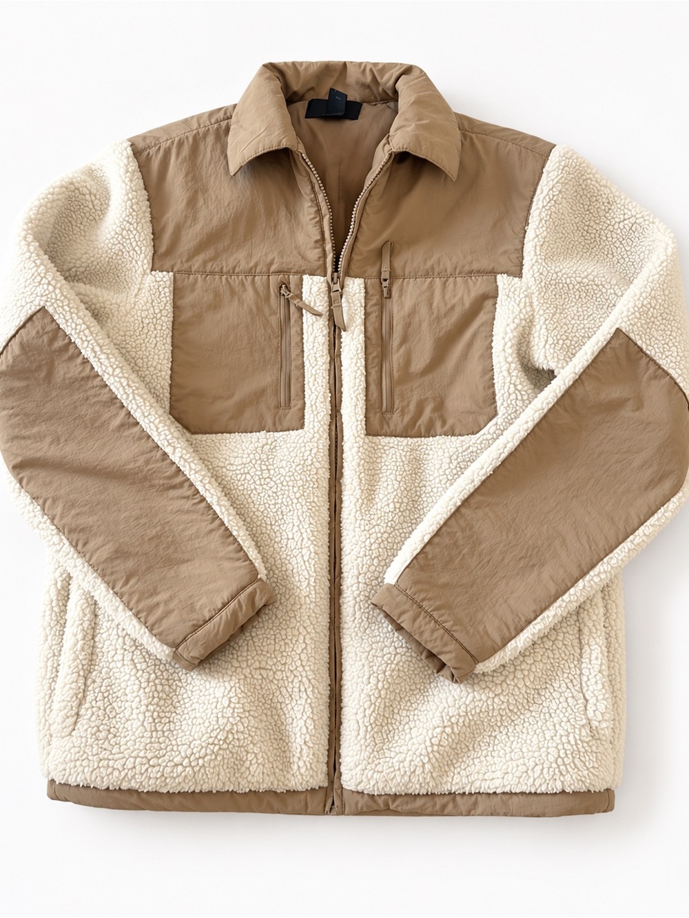 Men's Cream & Tan Sherpa Zip Jacket - H&M